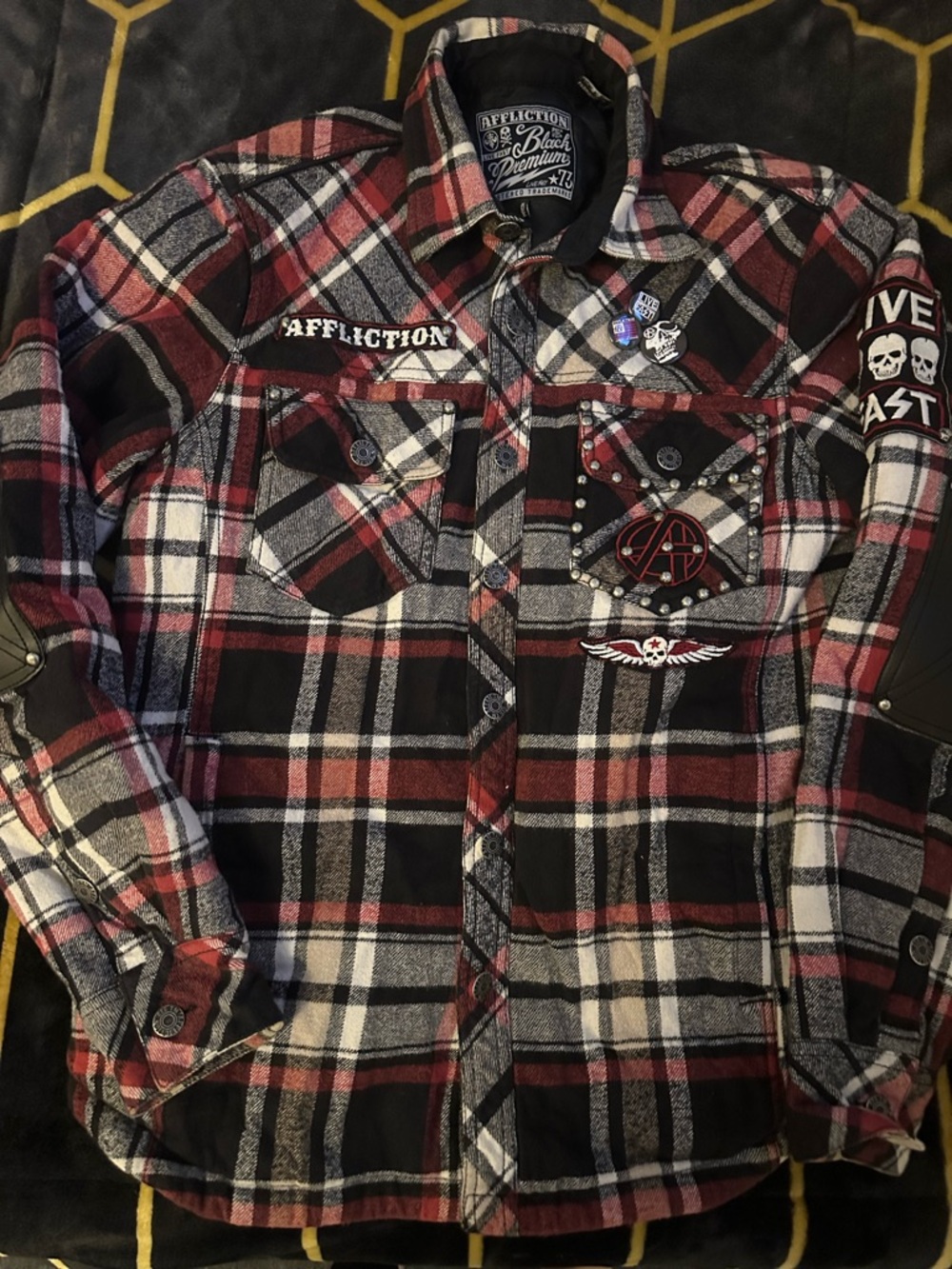 Affliction Black, Red & White Plaid Button-Front Shirt